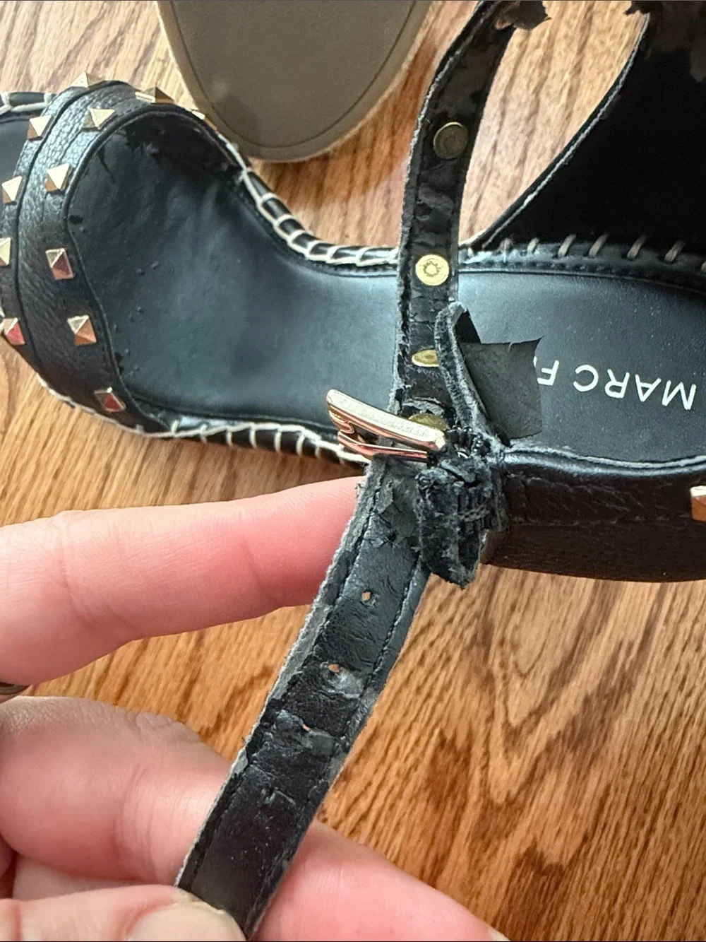 Marc Fisher Black Studded Espadrille Wedges size 9